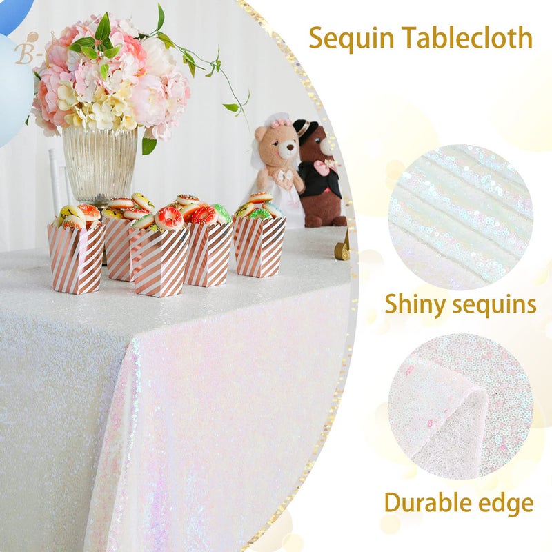 B.Cool B-COOL Sequin Tablecloth White Iridescent Table Overlay Rainbow Table Cloths 90x132inch Seamless Tablecloth Sparkly Wedding Party Decorations - Image 3